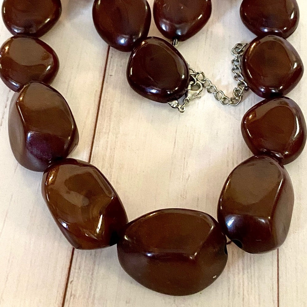 Large Brown Beaded Statement Necklace - image 6
